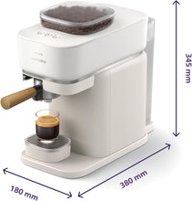 Load image into Gallery viewer, Philips Baristina Machine à expresso - Un véritable expresso, en toute simplicité - Compacte - 16 bars de pression - Broyeur intégré - Machine blanche avec porte-filtre blanc (BAR300/00)