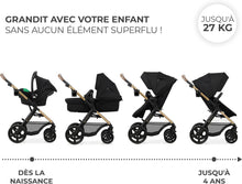 Load image into Gallery viewer, Kinderkraft MOOV2 Poussette 3 en 1, Système de voyage de la naissance à 27 kg, Siège auto Mink PRO I-Size inclus, Capote extensible avec filtre UPF50+, Accessoires pratiques, Gris