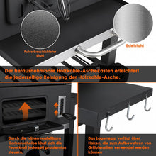 Load image into Gallery viewer, Barbecue Charbon de Bois XL, Chariot à Barbecue, Grill XL à Charbon avec Couvercle, Roues et Thermomètre, Réglable en Hauteur, Grand Barbecue au Charbon de Bois, pour Camping et Jardin, Noir