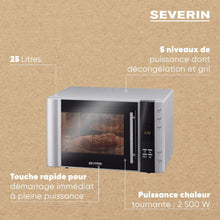 Load image into Gallery viewer, SEVERIN Four à micro-ondes 30 L, 2 500 W, avec fonction gril et chaleur tournante, avec 5 niveaux de puissance, 10 programmes automatiques, Inox/Noir, MW 7775