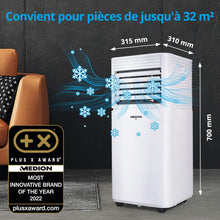 Load image into Gallery viewer, MEDION Smart Climatiseur Mobile P1002 (10000 BTU, 3-en-1, Refroidir, Déshumidification, Ventilation, jusqu'à 34m², kit de joint de fenêtre, mode sommeil, contrôle Wifi, Télécommande, Écran, MD 37733)