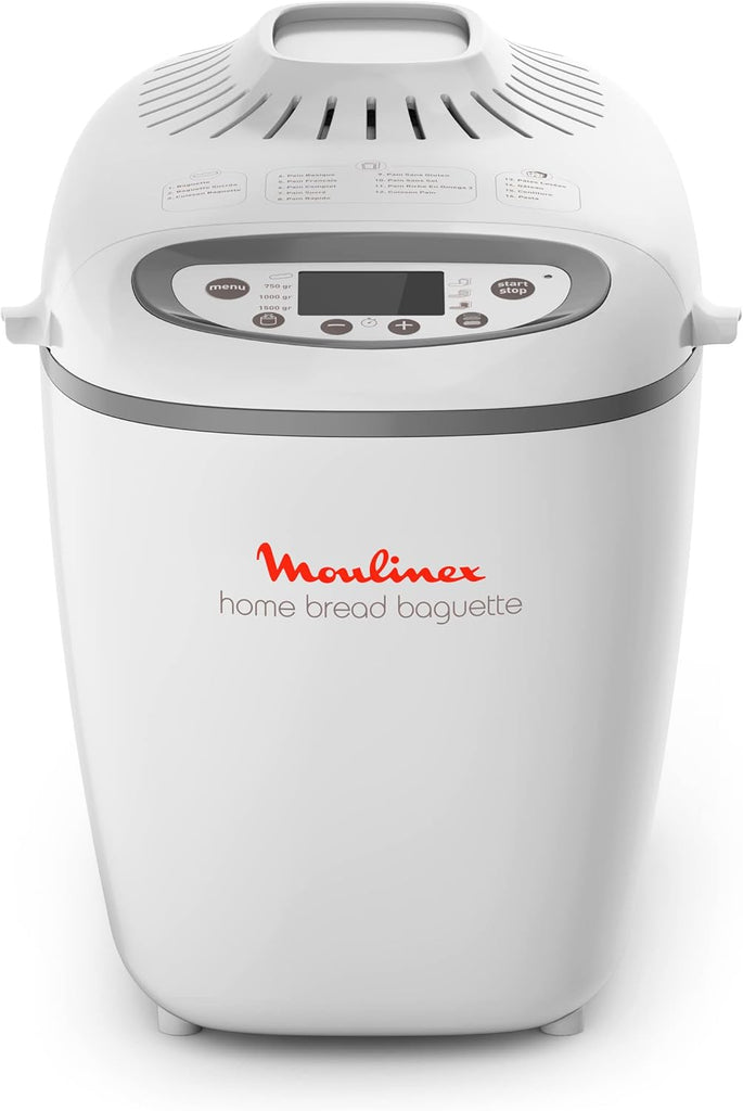 Moulinex Home Bread Baguette Machine à petits pains, 16 programmes, Résultats homogènes, Jusqu'à 1,5 kg de pain frais, Plaques croustillants, 3 niveaux de dorage OW610110, Blanc