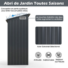 Load image into Gallery viewer, Abri de Rangement Toutes Saisons Abri à Outils Utilitaire avec Toit en Pente Porte Ouvrante Aérations Cadre en Métal Galvanisé Gris
