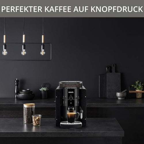 Krups EA8108 fully automatic coffee machine (automatic cleaning, 2 cup function, milk system with CappucinoPlus nozzle, 15 bar, coffee machine, espresso) black