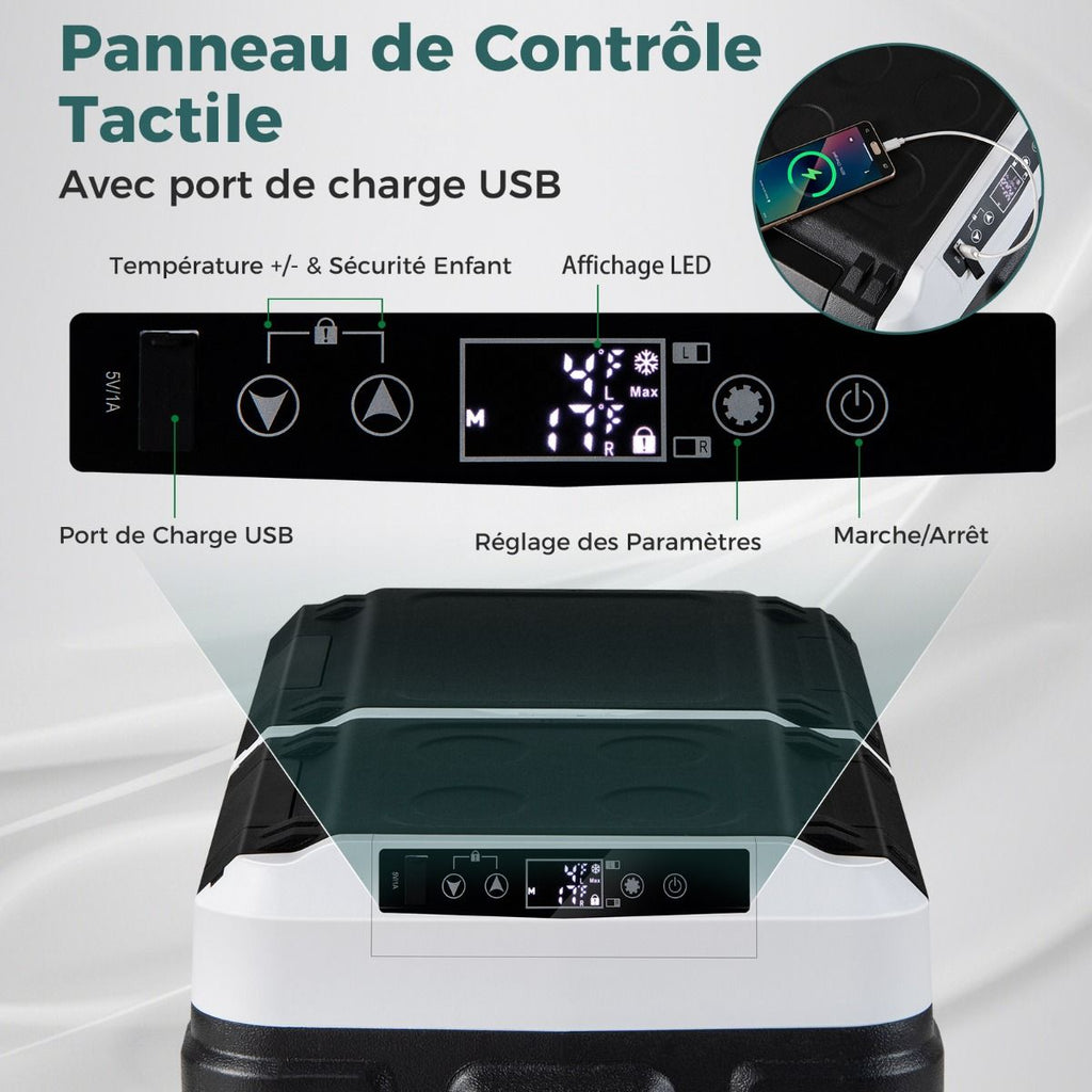 Glacière Électrique Portable Double Zone 40L Réfrigérateur de Voiture 12 V à Compresseur -20℃ ~ 2012/24V CC et 100-240V CA Noir -