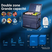Load image into Gallery viewer, AAOBOSI 46 L Glaciere a Compression, Glaciere Electrique Double Zone, 12 V/24 V et 100-240 V Frigo Camping, -20 ℃ à 20 ℃, pour Voiture, Camion, Bateau, Camping-Car