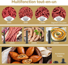 Load image into Gallery viewer, AOBOSI 4-in-1 Meat Grinder Electric Meat Grinder with 4 Stainless Steel Cutting Plates, 1 Kubbe and 3 Sausage Filling Tubes, Motor [3000w Max], Mincer with 2 Blades.