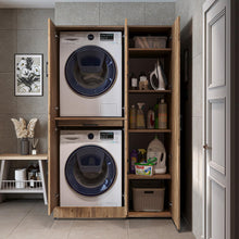Load image into Gallery viewer, ROOMART Dora - Armoire de machine à laver - Pour sèche-linge et machine à laver - En 4 couleurs - Avec portes et panneau coulissant - Blanc - Chêne blanc - Chêne anthracite - Chêne blanc (chêne blanc)