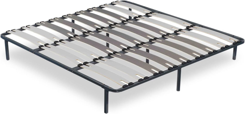 SAMPUR - Morpholattes bed base | 90 x 190 cm | 7 legs included | Grey | 25 cm high | epoxy lacquered metal frame | Extra wide slats | 5 support zones