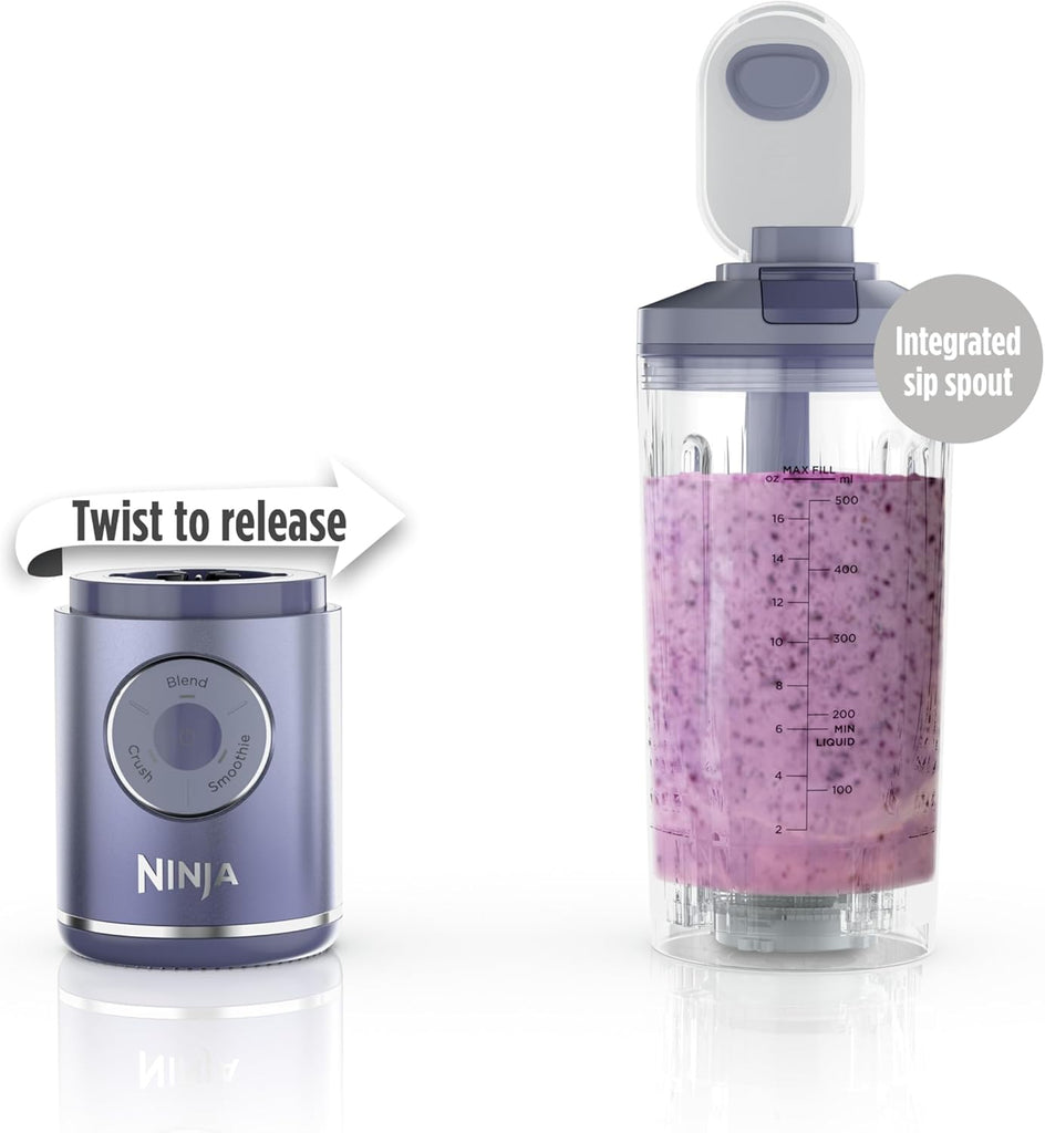 Ninja Blast Max, Portable Blender + Twist & Go, Personal Smoothie, Blend, Ice Crush, 3 Programs, Cordless, 22 oz removable Vessel, Dishwasher Safe, Leakproof, Pink, BC251PK