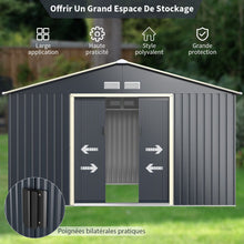 Load image into Gallery viewer, Abri de Jardin en Métal &amp; Extension 10.85㎡ avec 2 Portes Coulissantes Verrouillables 4 Trous d’Aération Gris pour Vélo