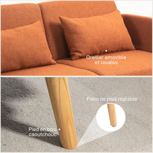 Load image into Gallery viewer, HOMCOM Canapé Convertible 3 Places, canapé-lit 2 Places, Dossier inclinable et accoudoirs réglables, canapé clic clac en Tissu Effet Lin, Pieds en Bois Massif, 2 Coussins lavables, Marron