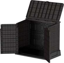 Load image into Gallery viewer, Duramax StoreAway 1200L Plastic Garden Shed/ Flat Lid, Outdoor Storage Shed, Wheelie Bin Hideaways, Wheelie bin box, Durable Construction, Ideal for Bikes, BBQs &amp; 2x 240L Bins, 145x85x125 cm, Brown