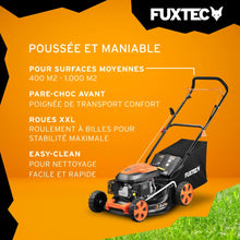 Load image into Gallery viewer, FUXTEC Tondeuse thermique pousse FX-RM4646ECO - Tres bon rapport qualit-prix - Easy Clean 3en1 largeur de coupe 46cm - bac de ramassage 50L