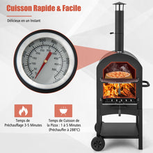 Load image into Gallery viewer, Four à Pizza Extérieur au Charbon avec Pelle à Pizza Pierre à Pizza Housse Étanche Cheminée et Thermomètre Double Noir -