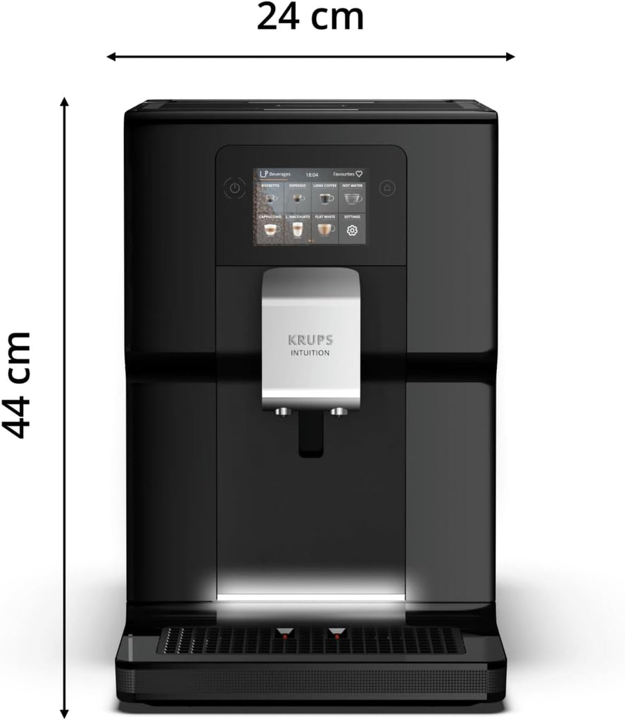 Krups Machine à café broyeur à grain, Ecran tactile couleur, 11 recettes préenregistrées, Indicateurs lumineux intuitif, accès bacs en frontal, Nettoyage facile, Intuition Préférence EA873810