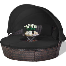 Load image into Gallery viewer, Lit de Jardin Rond d'Exterieur Table Relevable Modulable &amp; Convertible - Pare Soleil Réglable rotin PE Coussins Inclus Noir