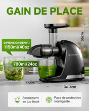 Load image into Gallery viewer, AMZCHEF Extracteur Jus - Extracteur de Jus de Fruits et Légumes - Presses-agrumes à Froid sans BPA avec 2 Tasses et Brosse - Fonction de Mastication Inversée pour Éviter les Blocages - Argent