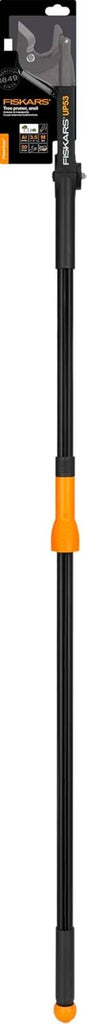 Fiskars Coupe-Branches Multifonctions Télescopique, pour Bois vert et Rameaux, Revêtement antiadhésif, Lame en acier/manche en aluminium, longueur 2,4 - 4 m, noir/orange, UPX86, 1023624