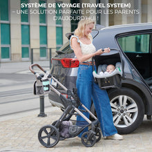 Load image into Gallery viewer, Kinderkraft MOOV2 Poussette 3 en 1, Système de voyage de la naissance à 27 kg, Siège auto Mink PRO I-Size inclus, Capote extensible avec filtre UPF50+, Accessoires pratiques, Gris