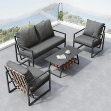 Load image into Gallery viewer, Zepneiy Salon de Jardin, Salon de Jardin 4 Personnes, avec canapé, Table Basse et Coussins, Housse en Tissu déhoussable et Lavable, Noir (Coussins d'assise Inclus)