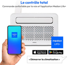 Load image into Gallery viewer, MEDION Smart Climatiseur Split P502 (5000 BTU, 3-en-1, Refroidir, Déshumidification, Ventilation, pour caravane, camping-car, kit de joint de fenêtre, mode sommeil, contrôle Wifi, Écran, MD 37735)