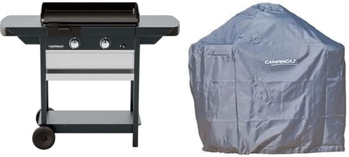 Campingaz Plancha EXB Plus, plancha au gaz sur chariot, grill gastronomique avec plaque en acier émaillé et 2 brûleurs, puissance 7500 W, pour des grillades méditerranéennes, Noir