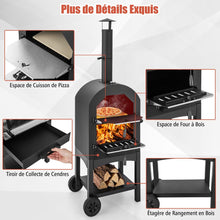 Load image into Gallery viewer, Four à Pizza Extérieur au Charbon avec Pelle à Pizza Pierre à Pizza Housse Étanche Cheminée et Thermomètre Double Noir -