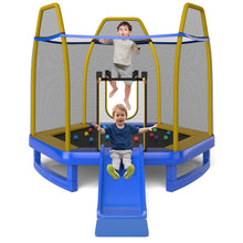 Load image into Gallery viewer, Trampoline Extérieur Ø 223cm avec Toboggan&amp;Echelle avec Filet de Sécurité 2 Portes en U Charge 270kg pour 2-3 Enfants de 3 Ans+ Bleu/Vert