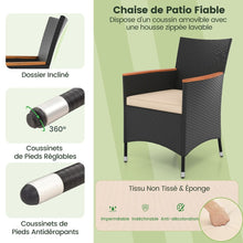 Load image into Gallery viewer, Salon de Jardin en Rotin 9 Pièces Plateau de Table en Acacia Ensemble de Salle à Manger avec Coussins Amovibles Trou Charge 180KG Beige+Noir