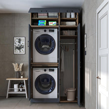 Load image into Gallery viewer, ROOMART Dora - Armoire de machine à laver - Pour sèche-linge et machine à laver - En 4 couleurs - Avec portes et panneau coulissant - Blanc - Chêne blanc - Chêne anthracite - Chêne blanc (chêne blanc)