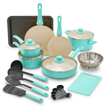 Load image into Gallery viewer, GreenLife 18-Piece Soft Grip Toxin-Free Healthy Ceramic Non-Stick Cookware Set, Turquoise