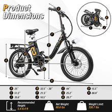 Load image into Gallery viewer, Folding Electric Bike for Adults with 20" Fat Tires, 750W Brushless Motor, 30MPH, 44-Mile Range, LCD Display &amp; Fork Suspension for Snow/Sand Commuting
