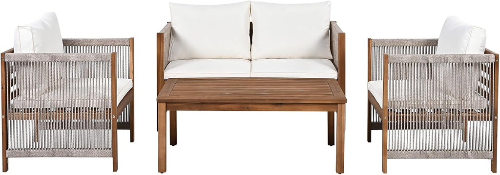 Zepneiy Salon de Jardin, Salon de Jardin 4 Personnes, avec canapé, Table Basse et Coussins, Housse en Tissu déhoussable et Lavable, Noir (Coussins d'assise Inclus)