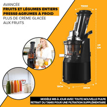 Load image into Gallery viewer, Slow Chewing, Slow Juicer, Fresh and Healthy Juice, Sorbet, Ice Cream, Mouth 75 mm, BPA Free, 240 Watts, Cold Pressure, Stainless Steel Black Fridja f1900