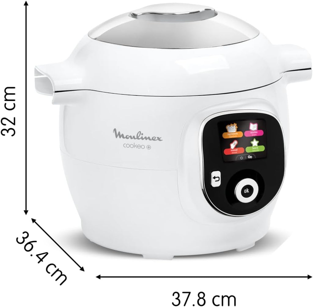 Moulinex, Cookeo Multicuiseur intelligent 6L, 150 recettes intégrées, Cuisson sans surveillance, Ecran intuitif, Guide de cuisson, Application MyMoulinex, 1600W, Blanc, 15 ans réparabilité