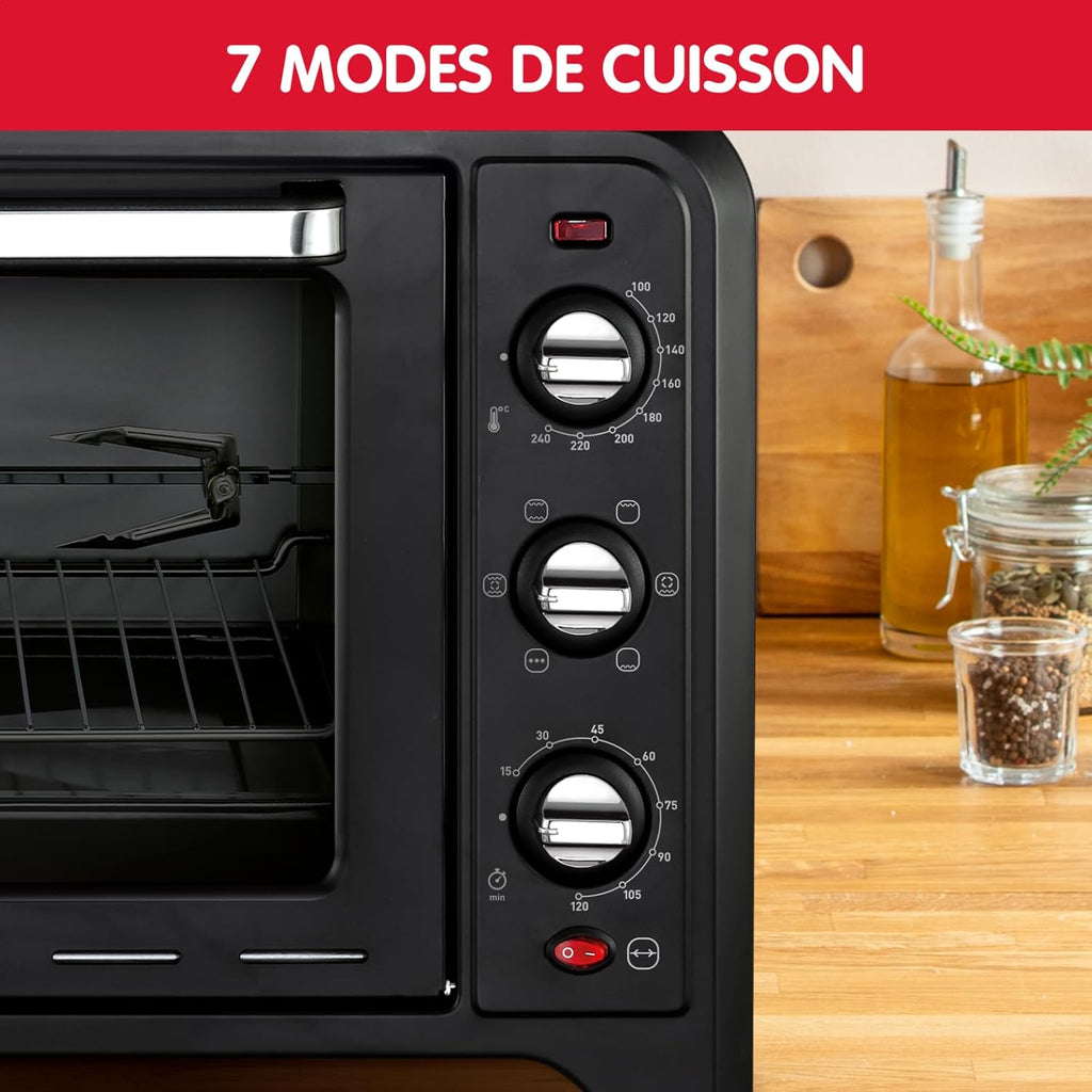 Moulinex Oven, 33 L, Rotating heat, Advanced convection, 6 cooking modes, Thermostat adjustable up to 240°C, Timer 120 min, Reversible grill, Silicone oven mitts, Optimo Black OX464811