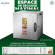 Load image into Gallery viewer, Kwasyo Food Dehydrator, 10 Trays • Desiccator with Timer (24H) • Fruit and Vegetable Dehydrator Adjustable Temperature (30 to 90°C) + 1 x Recipe Book