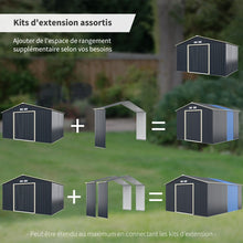 Load image into Gallery viewer, Abri de Jardin en Métal &amp; Extension 10.85㎡ avec 2 Portes Coulissantes Verrouillables 4 Trous d’Aération Gris pour Vélo