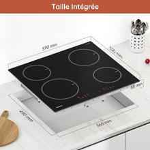 Load image into Gallery viewer, Gudsunal Plaque induction 4 feux, Table de Cuisson Encastrable,7200W, 9 niveaux de chauffage,Boost, Minuterie, Arrêt automatique, Verrouillage de sécurité enfant