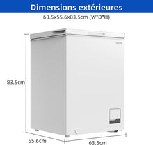 Load image into Gallery viewer, Congélateur coffre CHiQ 142L, 63,5 x 55,6 x 83,5cm, Congélateur Inverter, Affichage de la température extérieure, Mode de congélation rapide -32℃, Grille métallique,Faible bruit