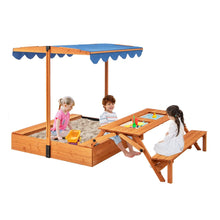 Load image into Gallery viewer, Bac à Sable en Bois pour Enfants avec Couvercle Aire de Jeux avec Table Sensorielle Pliable &amp; Banc Parasol Ajustable pour 3+ Ans Naturel