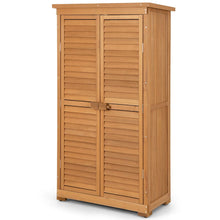 Load image into Gallery viewer, Abri de Jardin En Bois 160 Cm Toit en Asphalte 2 Portes Verrouillables avec Loquet Armoire Cabane en Sapin Pré-Huilé Imperméable 3 Étagères Amovibles Naturel