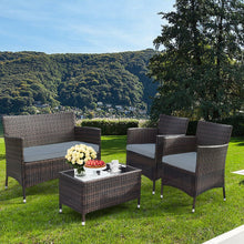 Load image into Gallery viewer, Salon de Jardin 4 PCS Mobilier de Terrasse en Rotin PE pour Véranda Patio Terrasse Piscine Marron et Gris