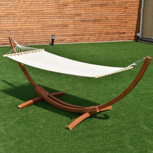 Load image into Gallery viewer, Hamac 1 Place 200x100cm avec Support en Bois de Mélèze Russe Capacité 120kg en Polyester Métal 313x115x120cm Naturel -
