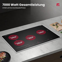 Load image into Gallery viewer, GASLAND IH774BFB Plaque de Cuisson Induction encastrable 77 cm, 4 foyers avec cadre en inox, zone spéciale BBQ, PowerBoost, 7000W (Poêle non incluse)