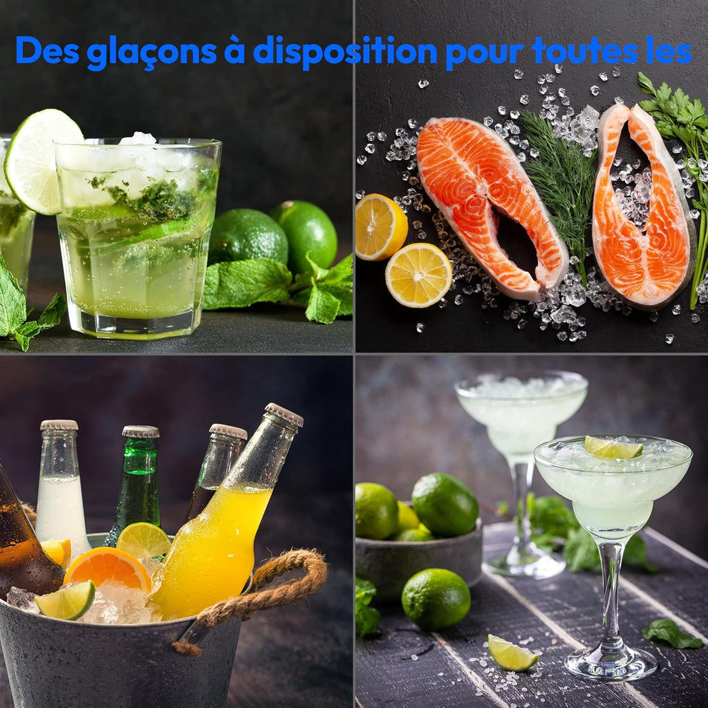 MEDION Ice maker (ice cube size small & large, 2.6 litre water tank, short production time approx. 10 minutes, crystal clear ice cubes, self-cleaning, control window, screen,