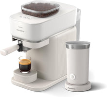 Load image into Gallery viewer, Philips Baristina Machine à expresso - Un véritable expresso, en toute simplicité - Compacte - 16 bars de pression - Broyeur intégré - Machine blanche avec porte-filtre blanc (BAR300/00)