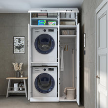 Load image into Gallery viewer, ROOMART Dora - Armoire de machine à laver - Pour sèche-linge et machine à laver - En 4 couleurs - Avec portes et panneau coulissant - Blanc - Chêne blanc - Chêne anthracite - Chêne blanc (chêne blanc)