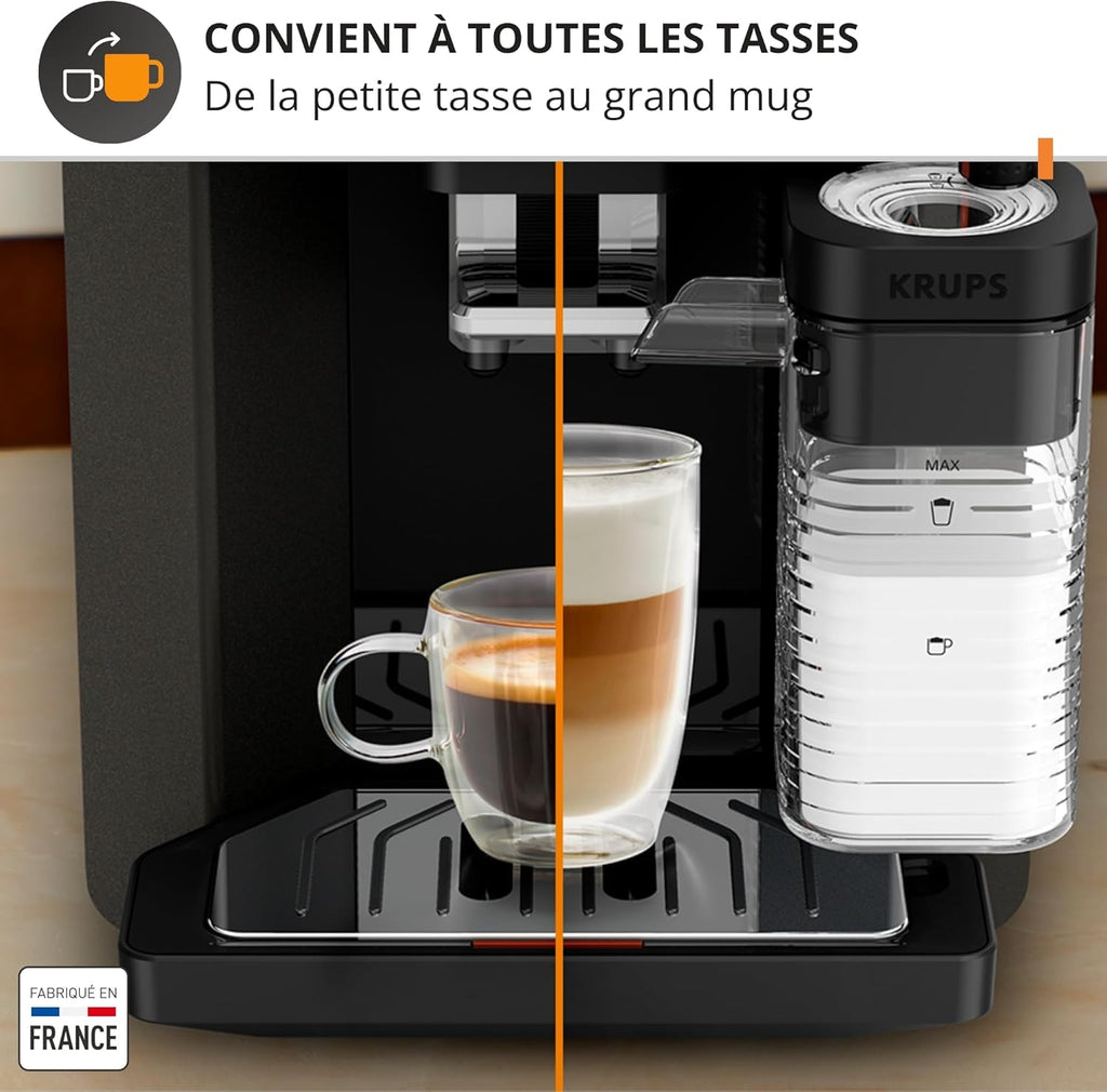 Krups Sensation C50, Machine à café grains, machine expresso, 5 boissons accès direct, Interface tactile, Facile à utiliser, Nettoyage automatique, Buse vapeur Cappuccino, Fabriqué en France EA910810